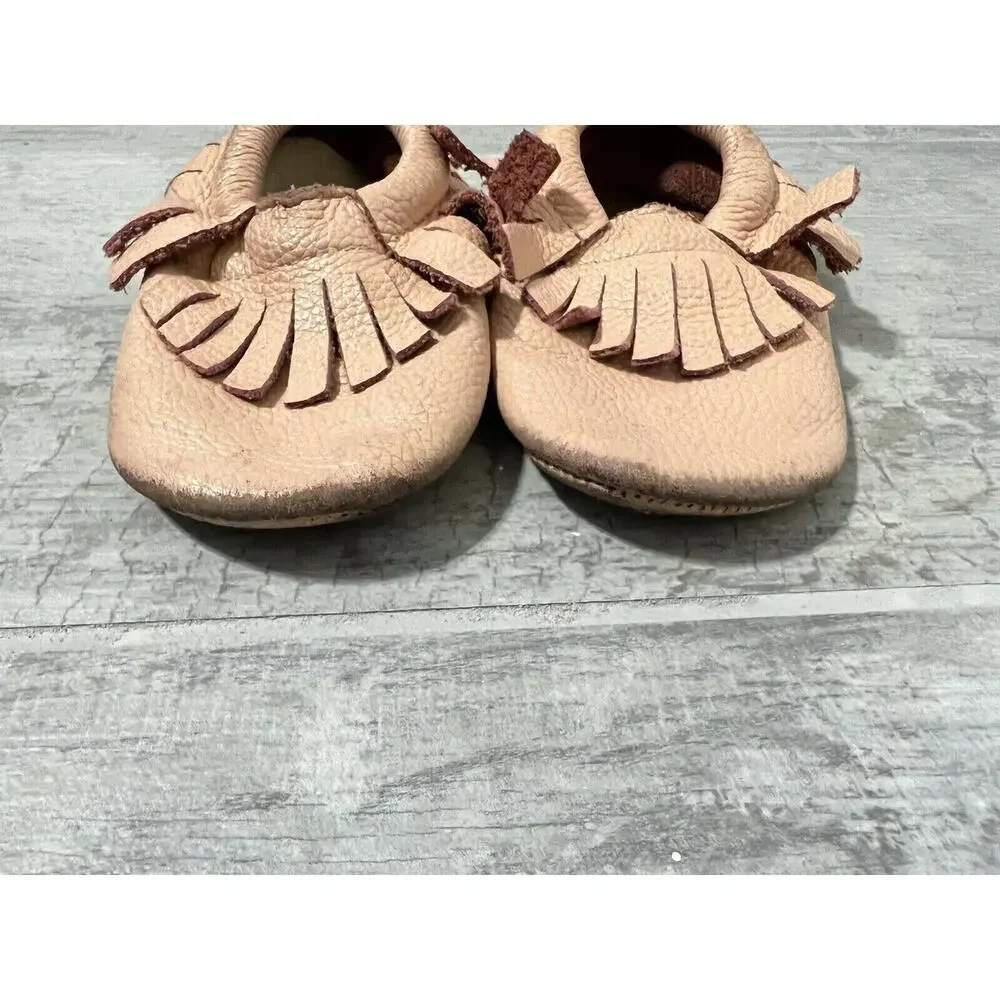Los Angeles Boutique Peach Pink Boho Fringe Moccasins Baby Toddler Sz 5 18-24m